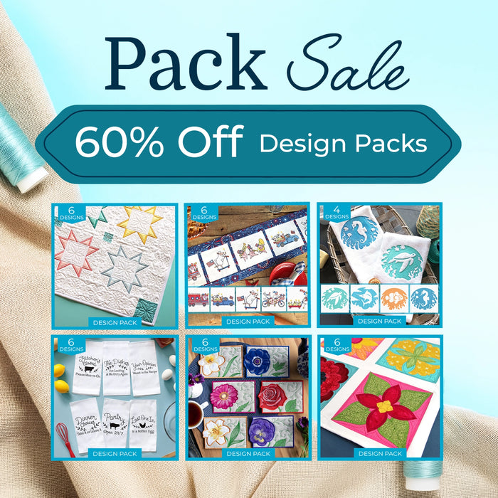 Promotional image for design packs with a 60% off sale on a light blue background.