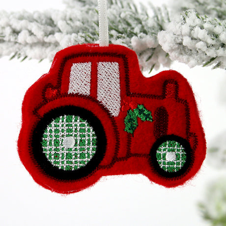Farmhouse Christmas Tractor Ornament (In-the-Hoop)
