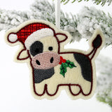 Farmhouse Christmas Cow Ornament (In-the-Hoop)
