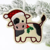 Farmhouse Christmas Cow Ornament (In-the-Hoop)