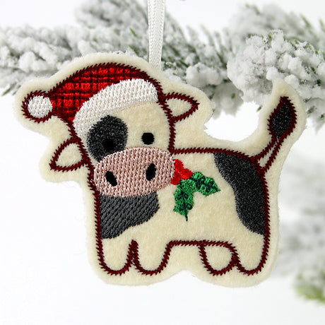 Farmhouse Christmas Cow Ornament (In-the-Hoop)