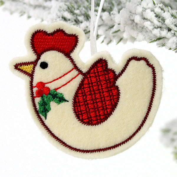 Farmhouse Christmas Chicken Ornament (In-the-Hoop)