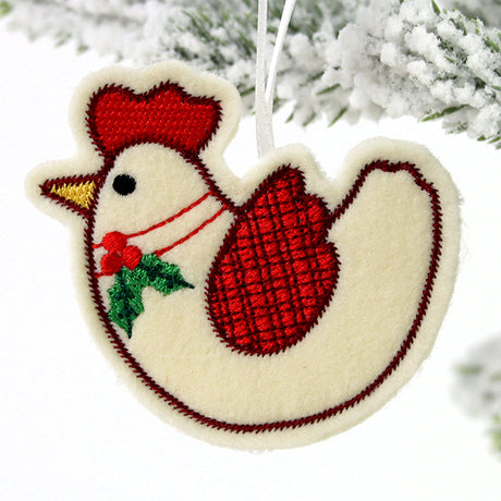 Farmhouse Christmas Chicken Ornament (In-the-Hoop)