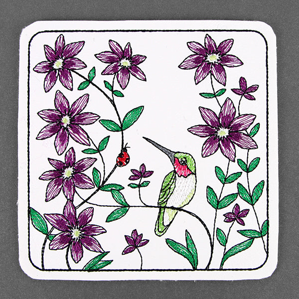 Happy Hummingbird Coaster (In-the-Hoop)