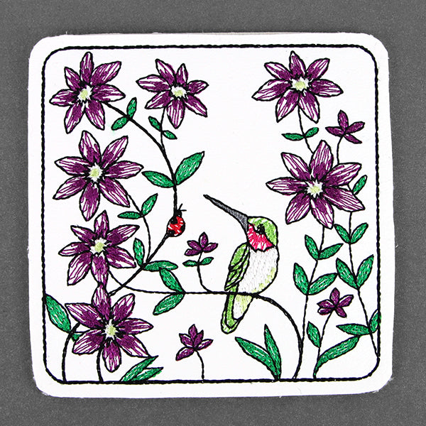 Happy Hummingbird Coaster (In-the-Hoop)
