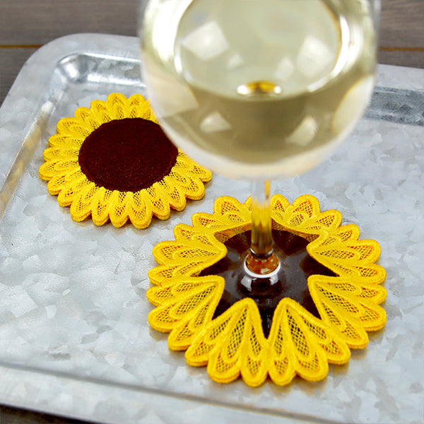 Sweet Sunflower Wine Glass Coaster (Lace)