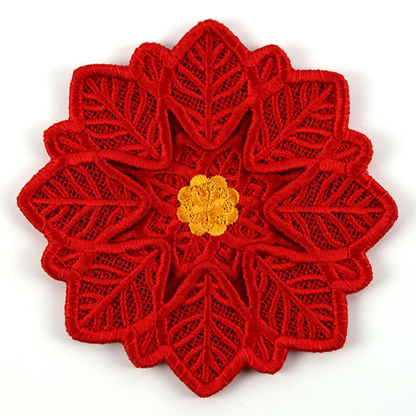 Festive Poinsettia Wine Glass Coaster (Lace)