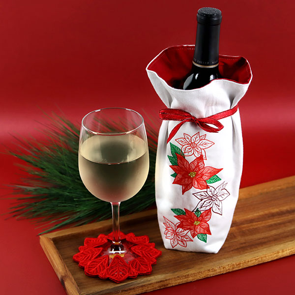 Festive Poinsettia Wine Glass Coaster (Lace)