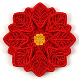 Festive Poinsettia Wine Glass Coaster (Lace)