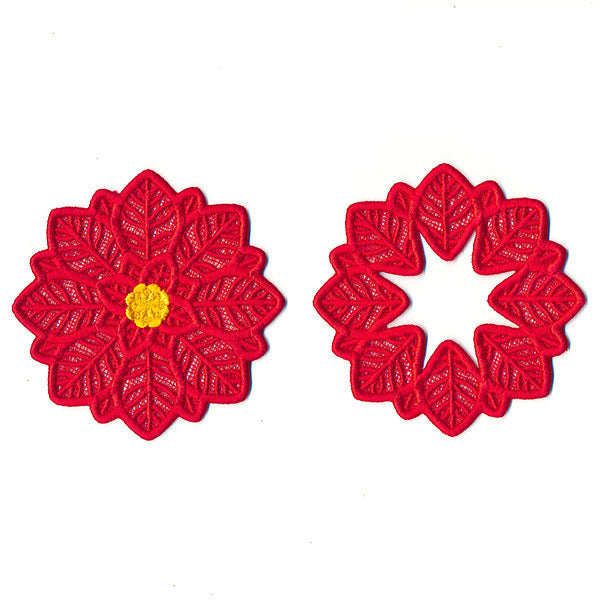 Festive Poinsettia Wine Glass Coaster (Lace)