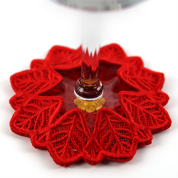 Festive Poinsettia Wine Glass Coaster (Lace)