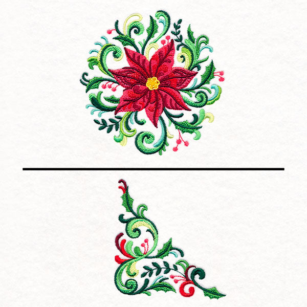 Christmas Rosemaling Poinsettia Pillow Pair