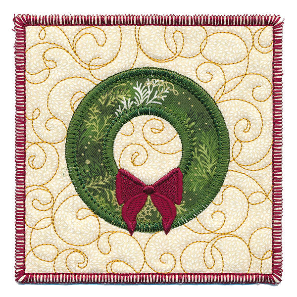 It's Time for Christmas Wreaths Mug Rug (In-the-Hoop)