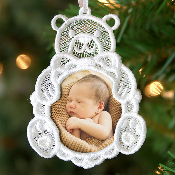 Teddy Bear Photo Frame Ornament (Lace)