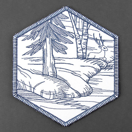 Hexagon Winter Scene Coaster 4 (In-the-Hoop)