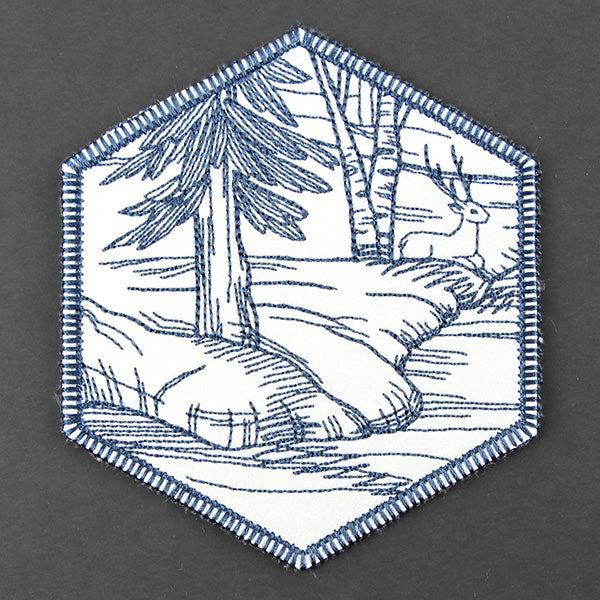 Hexagon Winter Scene Coaster 4 (In-the-Hoop)