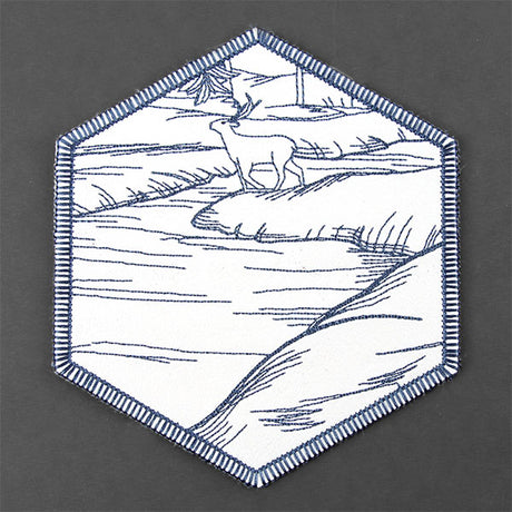 Hexagon Winter Scene Coaster 5 (In-the-Hoop)