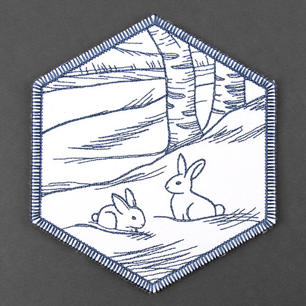 Hexagon Winter Scene Coaster 6 (In-the-Hoop)