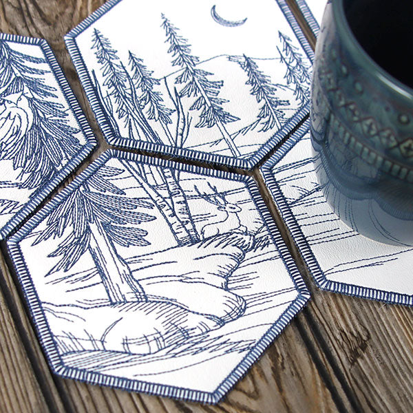 Hexagon Winter Scene Coaster 6 (In-the-Hoop)