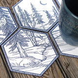 Hexagon Winter Scene Coaster 6 (In-the-Hoop)