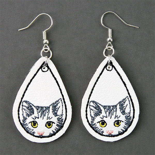 Here Kitty Kitty Leather Earrings (In-the-Hoop)