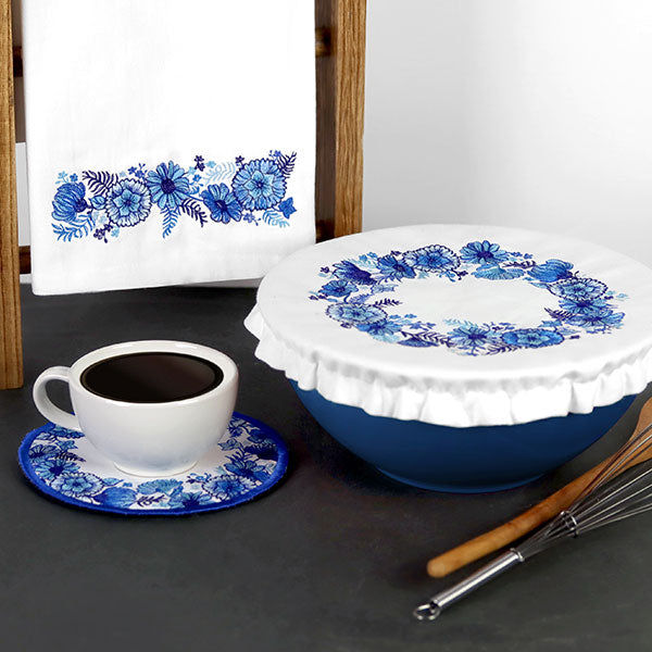 Delft Blue Flowers Kitchen Trivet (In-the-Hoop)