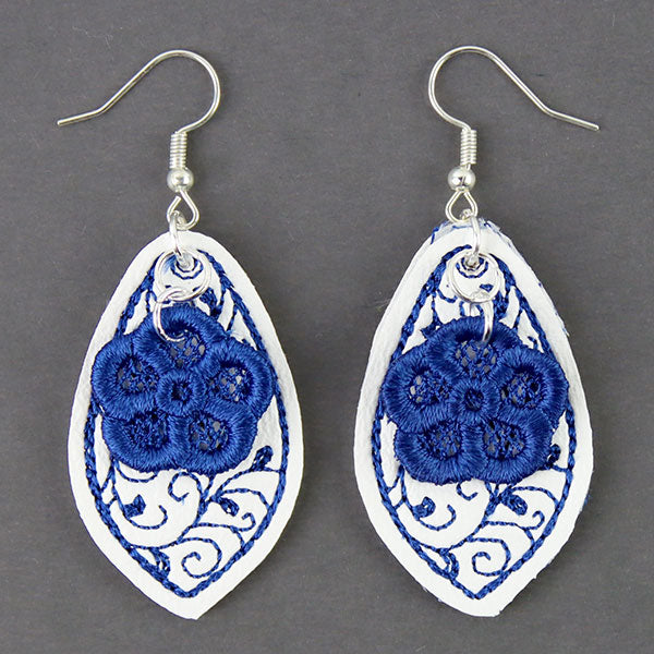 Leather and Lace Flower Earrings (In-the-Hoop)