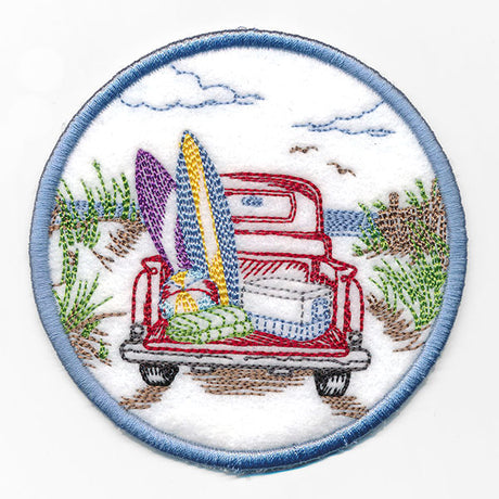 Cruising and Surfing Retro Truck Coaster (In-the-Hoop)