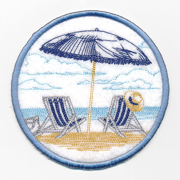 Umbrella and Chairs Beach Scene Coaster (In-the-Hoop)