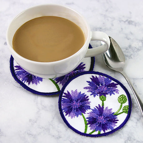 Textured Bachelor Button Coaster (In-the-Hoop)