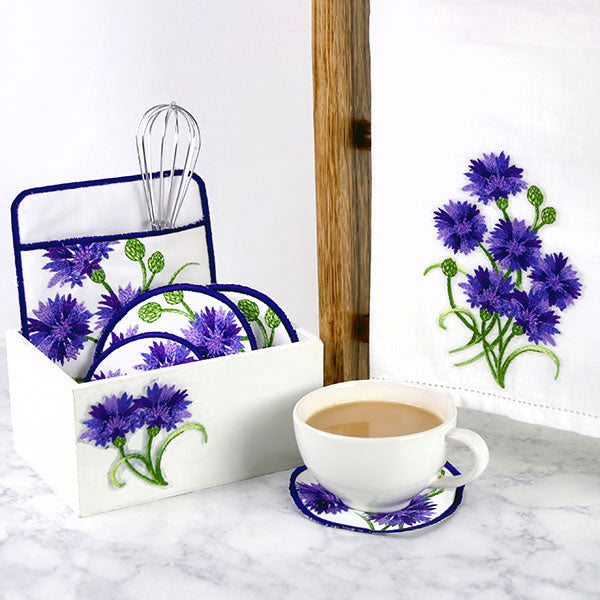 Textured Bachelor Button Coaster (In-the-Hoop)