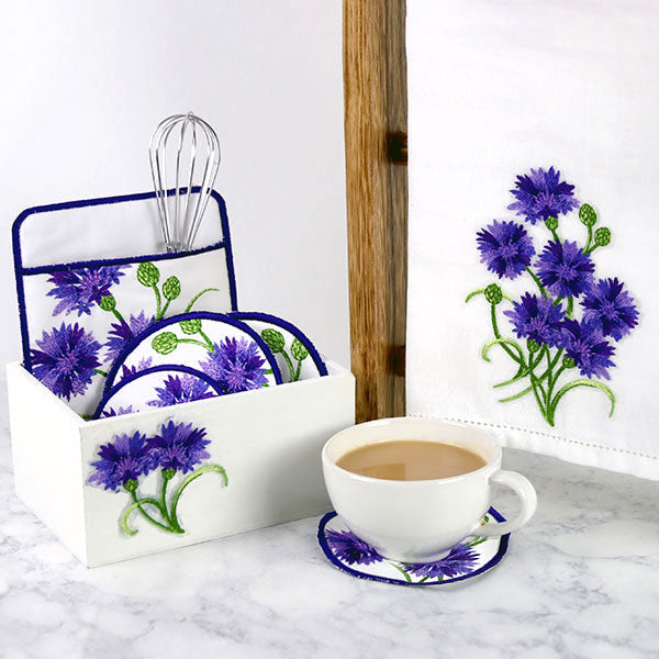 Textured Bachelor Button Coaster (In-the-Hoop)