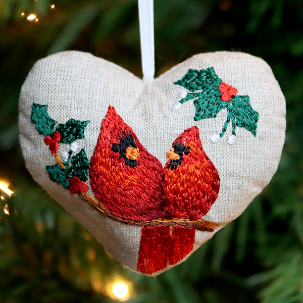 Christmas Cardinals & Holly Ornament (In-the-Hoop)
