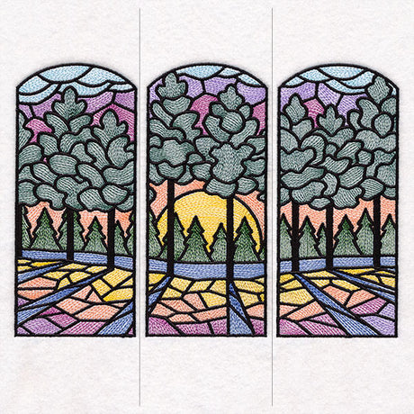 Stained Glass Sunset Scene - 3 Panel