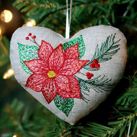 Christmas Poinsettia Heart Ornament (In-the-Hoop)