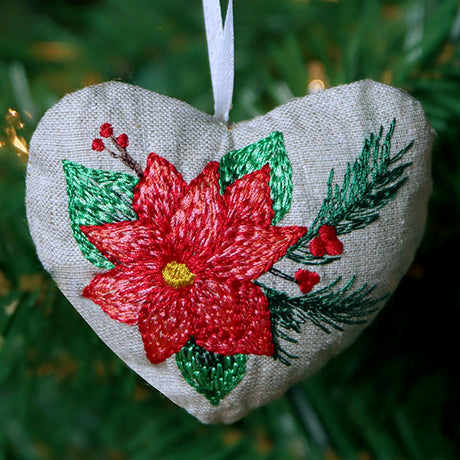 Christmas Poinsettia Heart Ornament (In-the-Hoop)