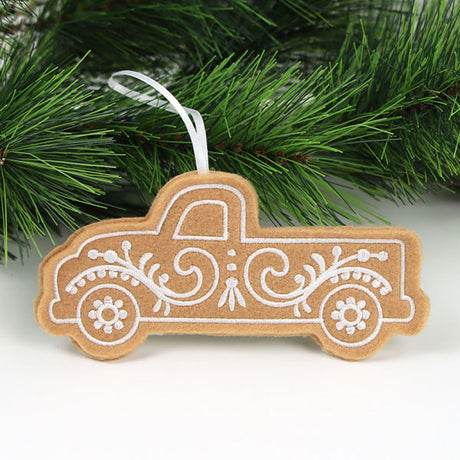 Farm Gingerbread Cookie Ornament - Retro Truck (In-the-Hoop)