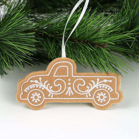 Farm Gingerbread Cookie Ornament - Retro Truck (In-the-Hoop)