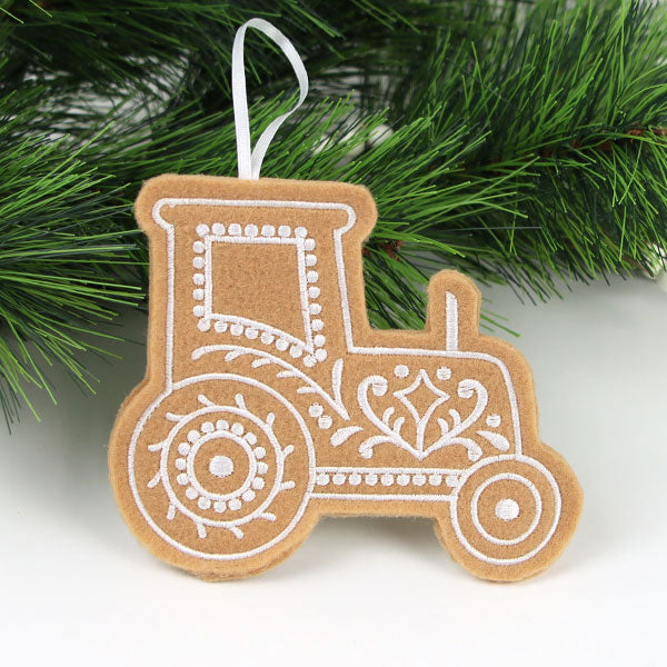 Farm Gingerbread Cookie Ornament - Tractor (In-the-Hoop)
