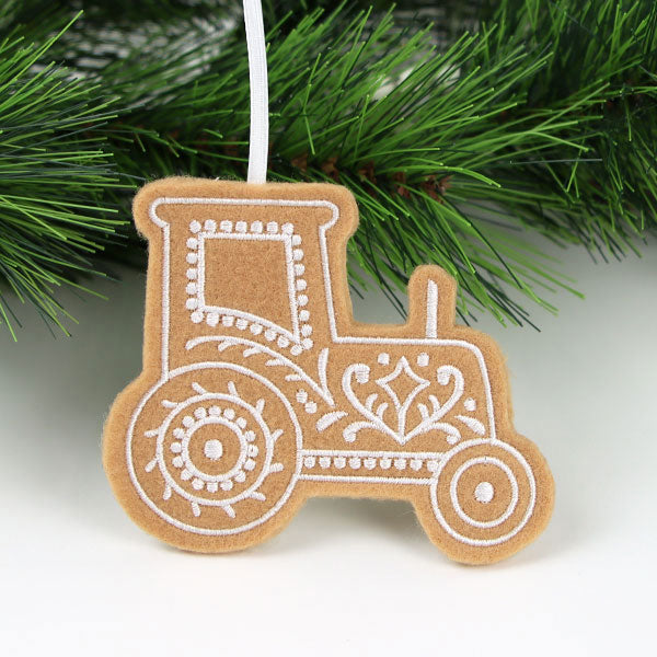 Farm Gingerbread Cookie Ornament - Tractor (In-the-Hoop)