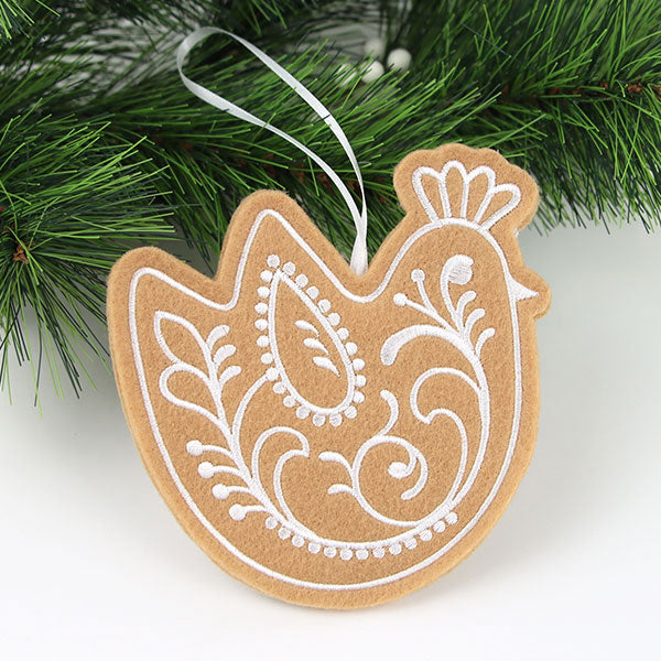 Farm Gingerbread Cookie Ornament - Chicken (In-the-Hoop)