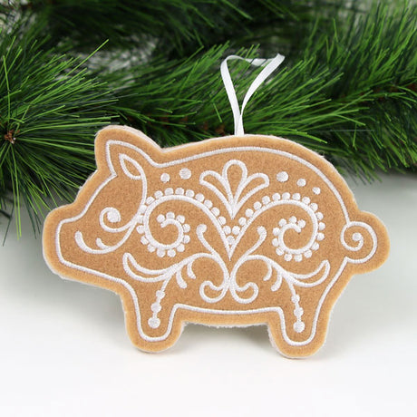 Farm Gingerbread Cookie Ornament - Pig (In-the-Hoop)