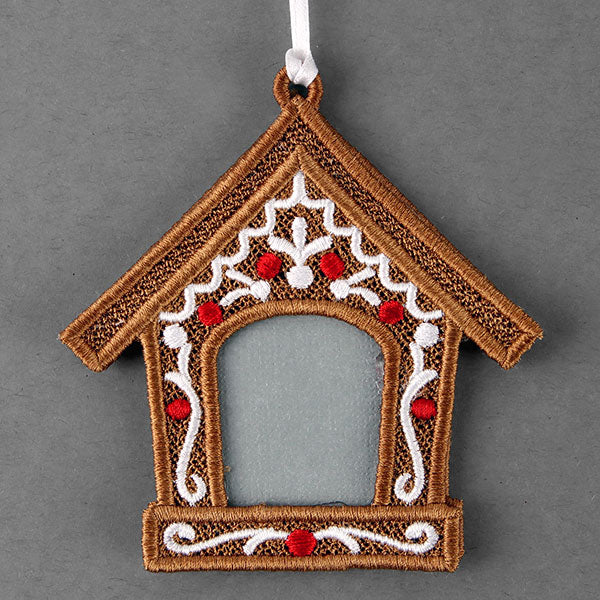Gingerbread House Photo Frame Ornament (Lace)