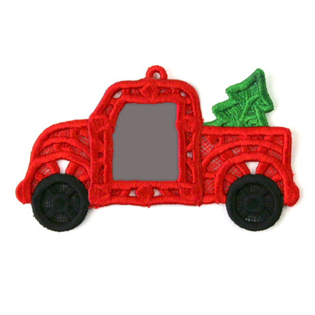 Christmas Retro Truck Photo Frame Ornament (Lace)