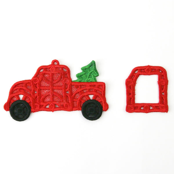 Christmas Retro Truck Photo Frame Ornament (Lace)