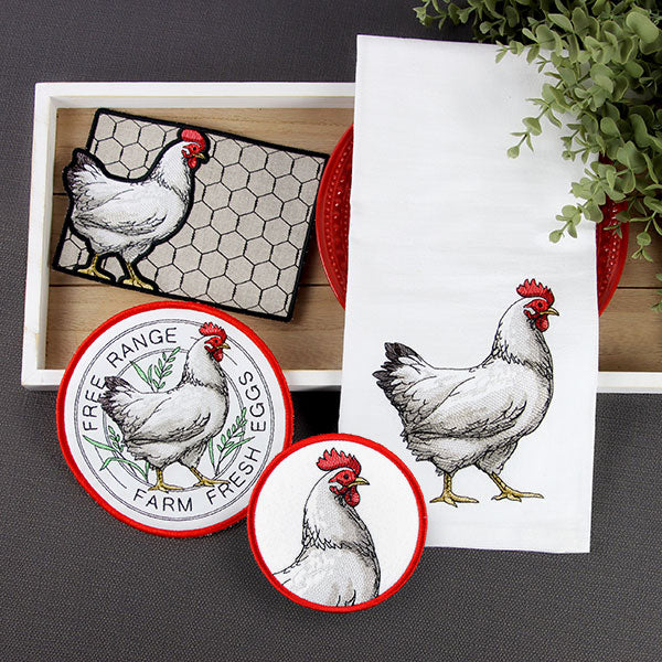 Farmhouse Chicken Mug Rug (In-the-Hoop)