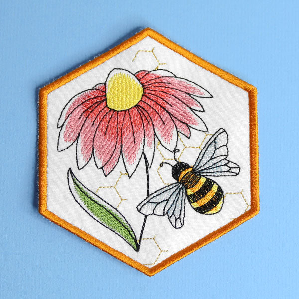 Oh Honey Bee & Echinacea Coaster (In-the-Hoop)
