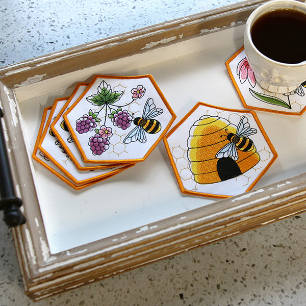 Oh Honey Bee & Hive Coaster (In-the-Hoop)