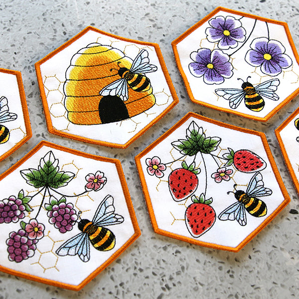 Oh Honey Bee & Strawberries Coaster (In-the-Hoop)