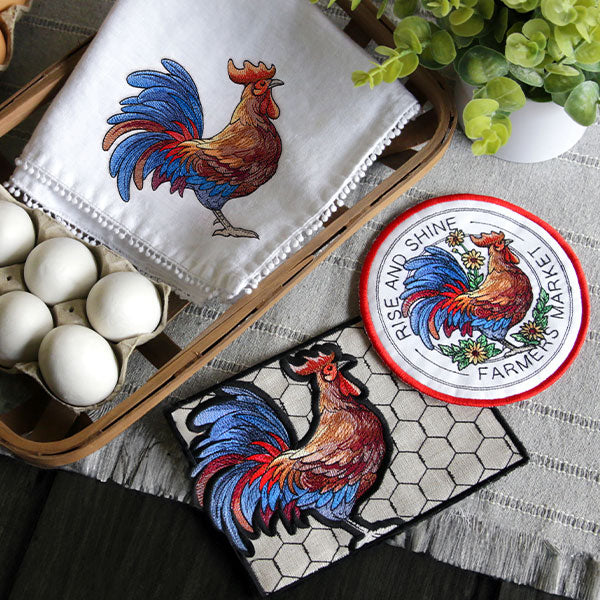 Farmhouse Rooster Mug Rug (In-the-Hoop)